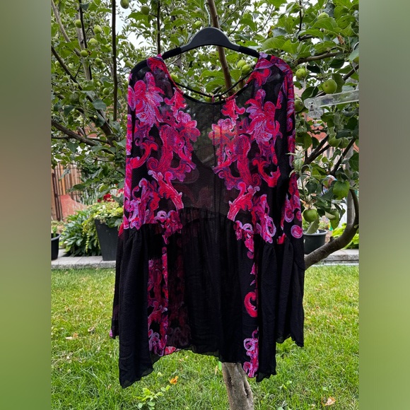 FREE PEOPLE Printed Symphony Black & Purple Long Sleeve Printed Slip Dress, Sz L - Picture 12 of 15